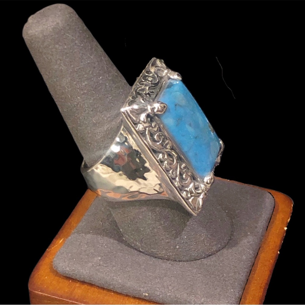 LOIS HILL Sterling Silver & Oversized Turquoise Cabochon Gemstone Cocktail Ring - Picture 11 of 17